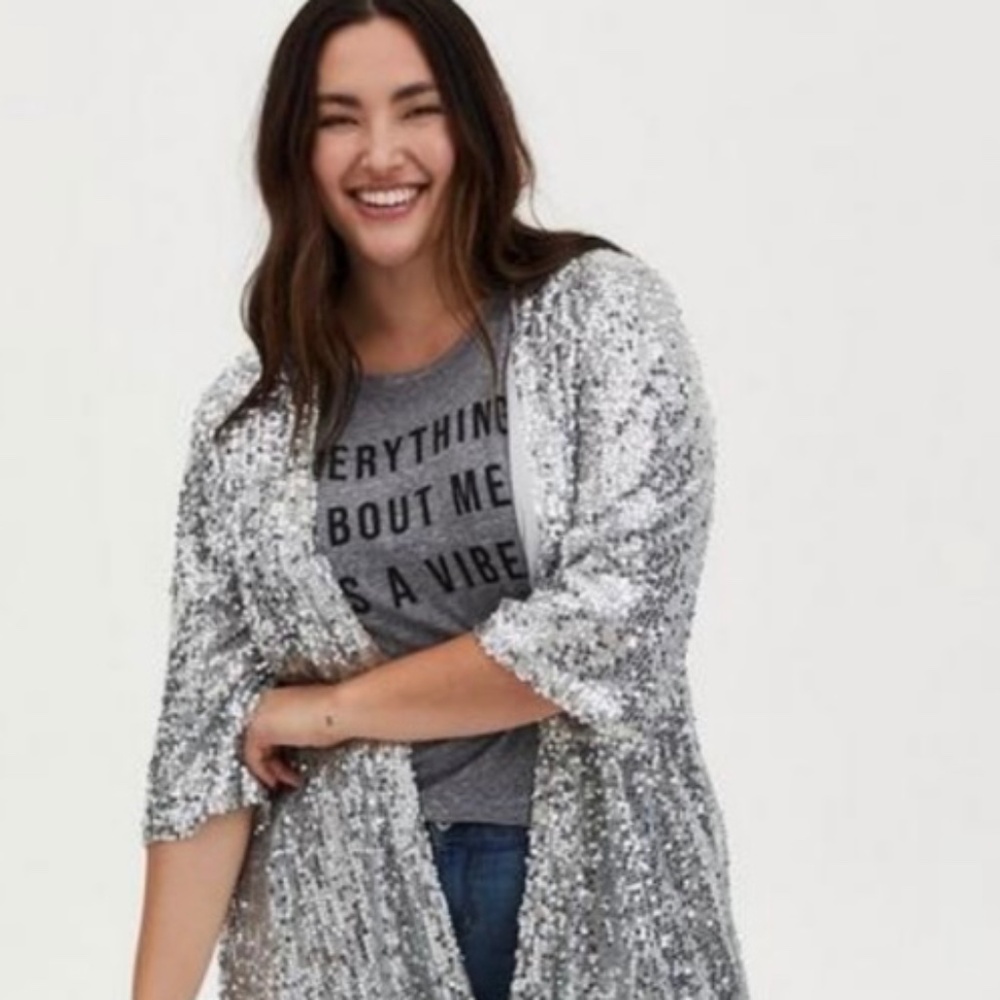 Torrid Silver Sequin Kimono Duster